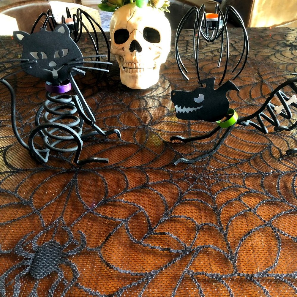 Halloween PartyLite Cat & Dog Metal Candle Holders